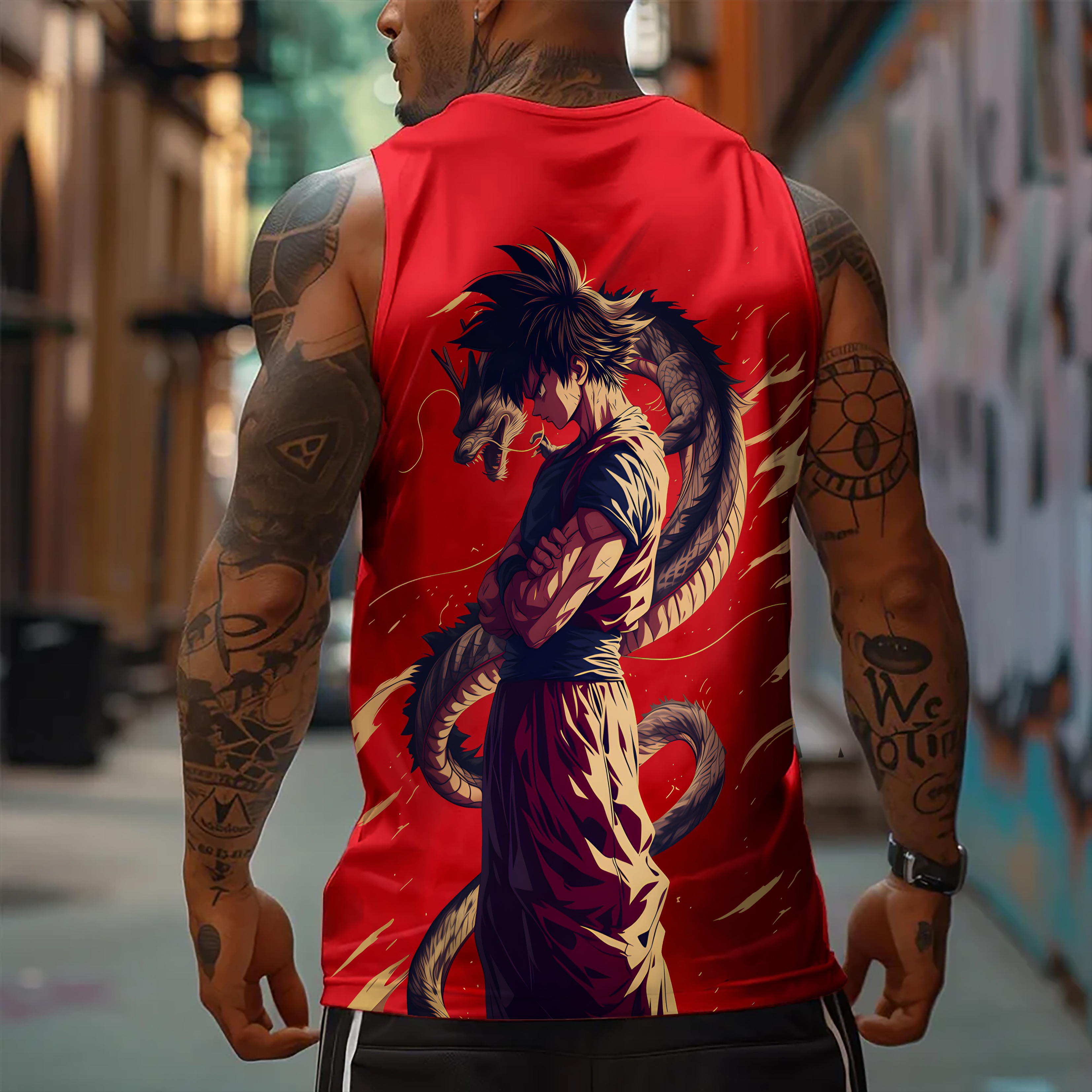 Oversized Anime Print Gym Tank Top