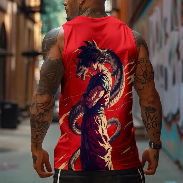 Oversized Anime Print Gym Tank Top