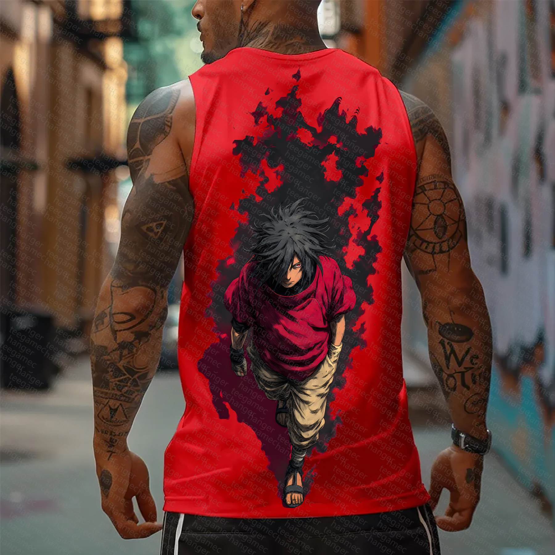 Oversized Anime Print Gym Tank Top