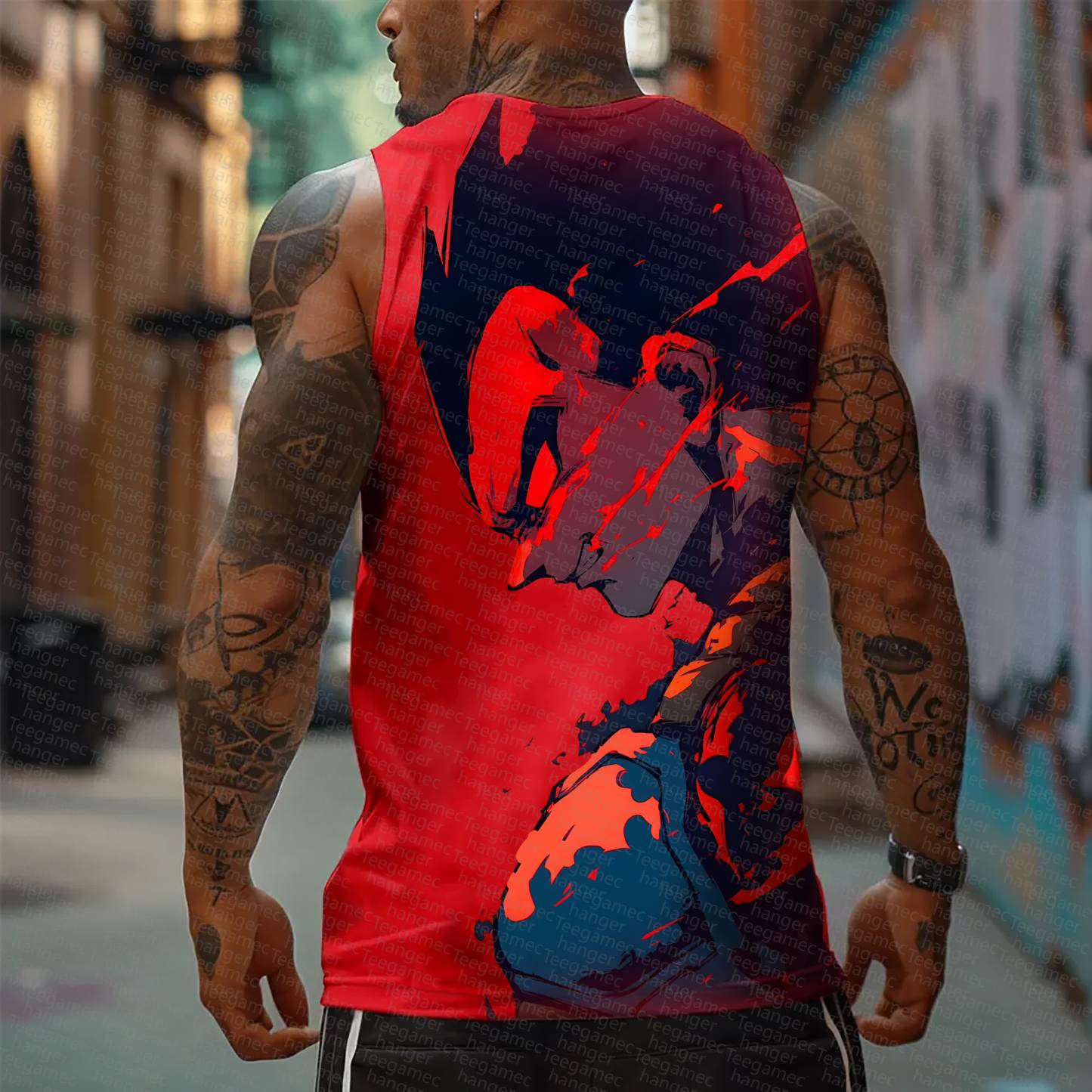Oversized Anime Print Gym Tank Top