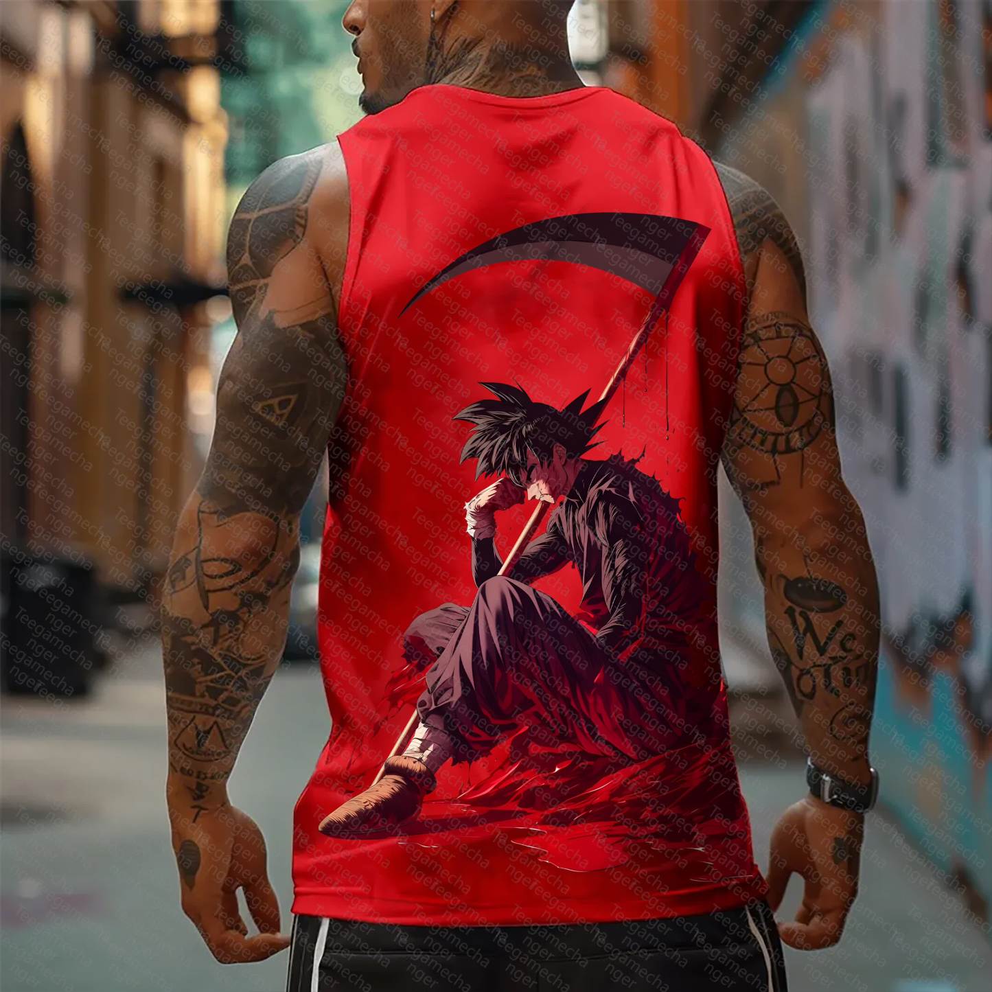 Oversized Anime Print Gym Tank Top