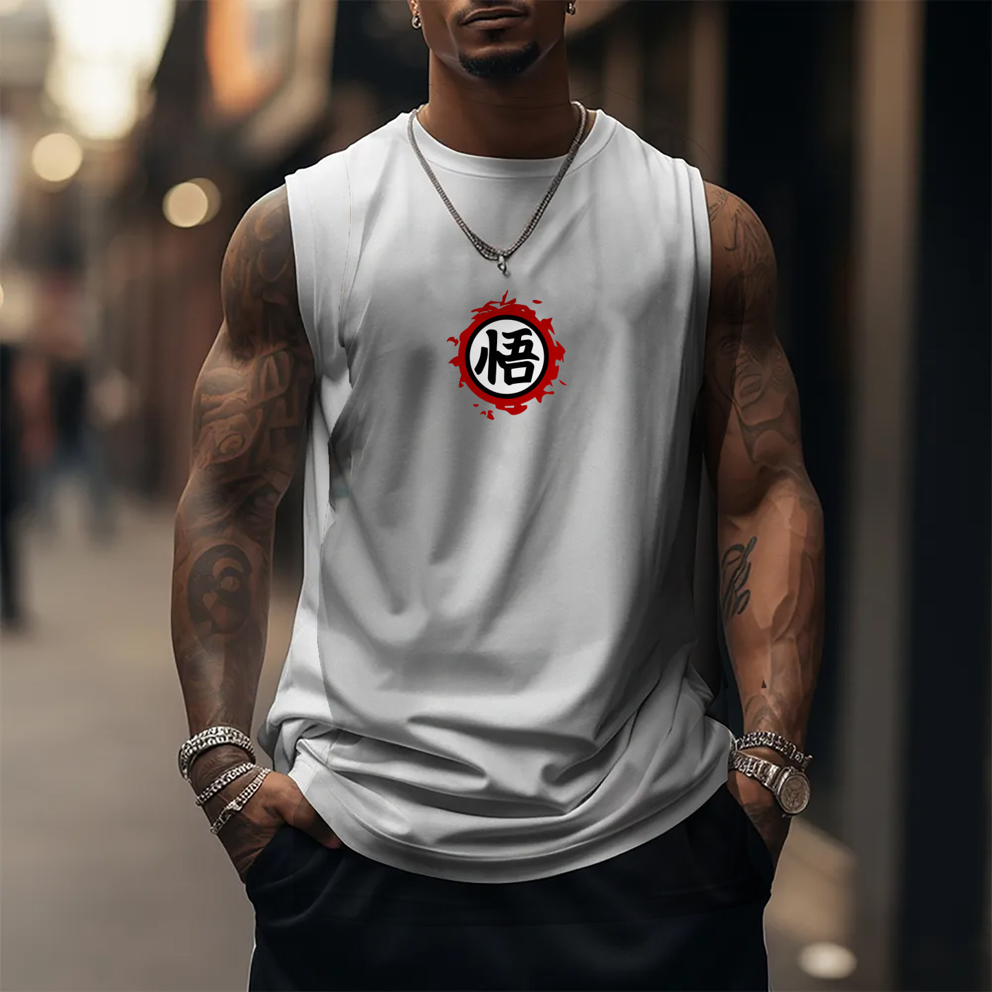 Oversized Anime Print Gym Tank Top