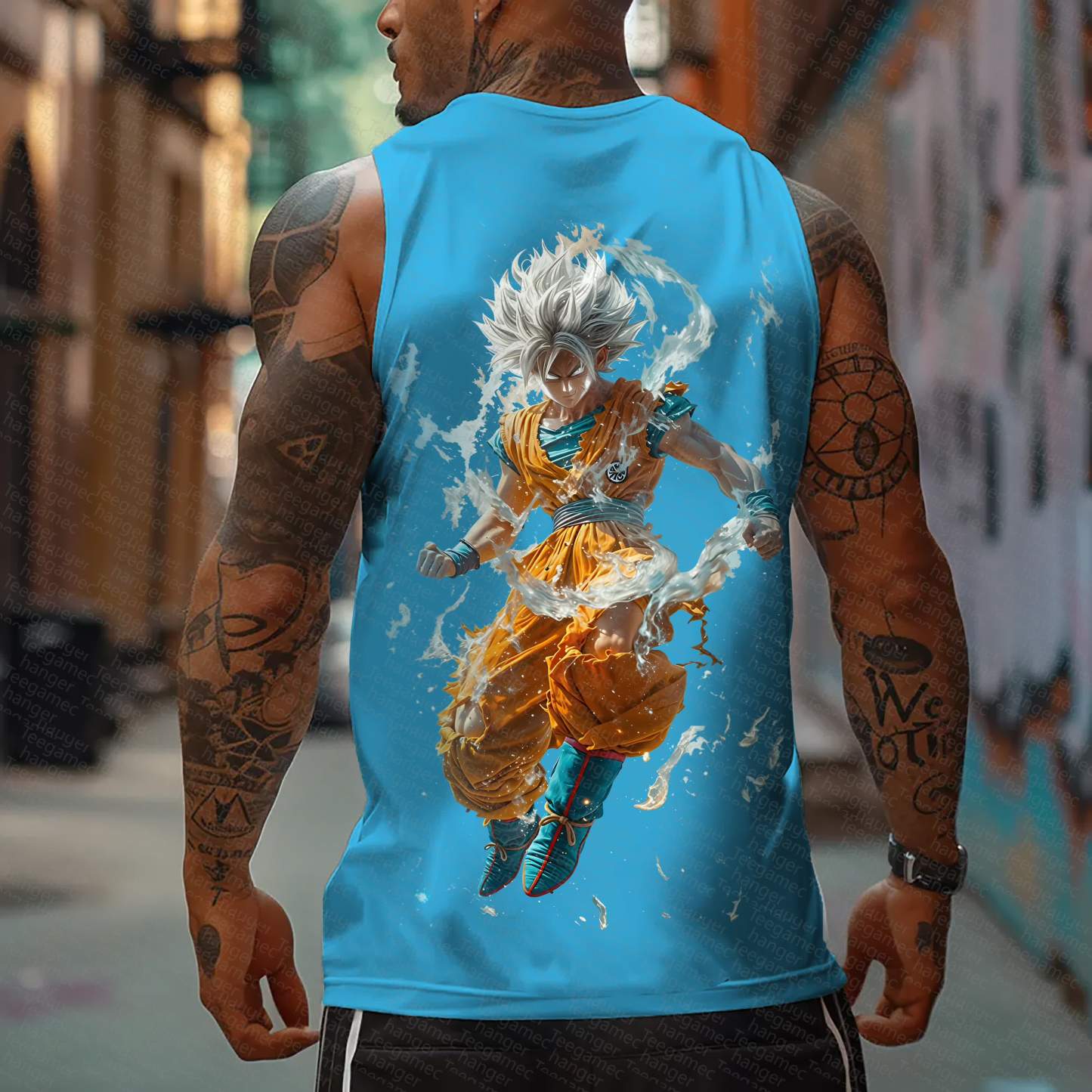 Oversized Anime Print Gym Tank Top