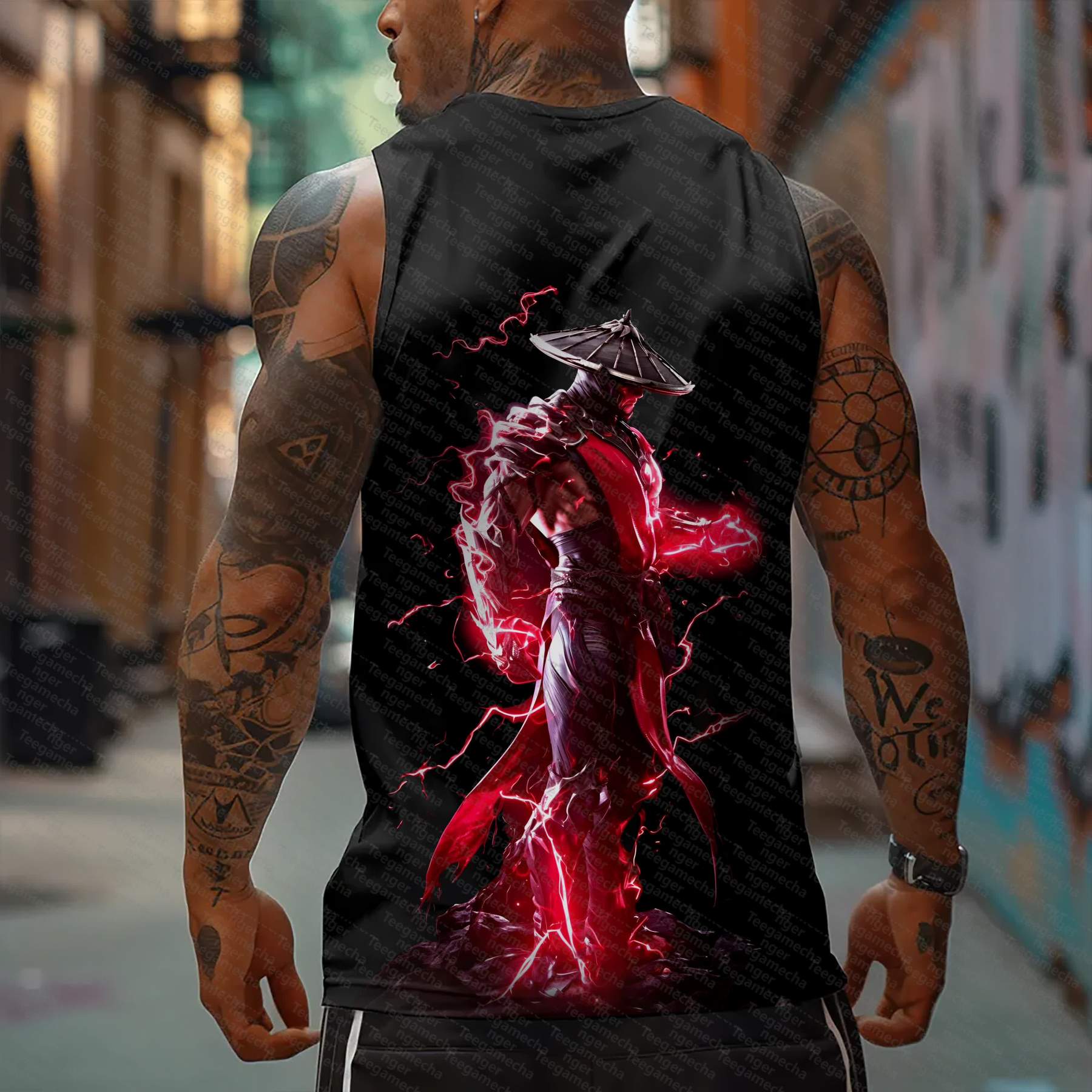 Oversized Anime Print Gym Tank Top