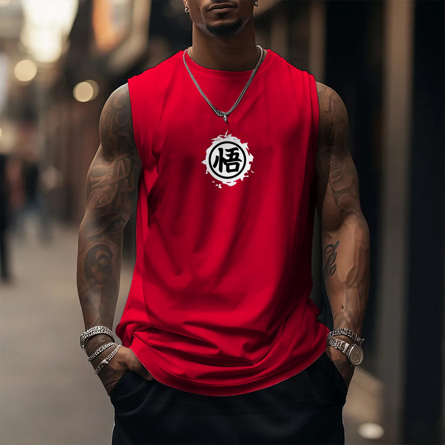 Oversized Anime Print Gym Tank Top