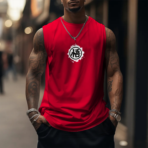 Oversized Anime Print Gym Tank Top