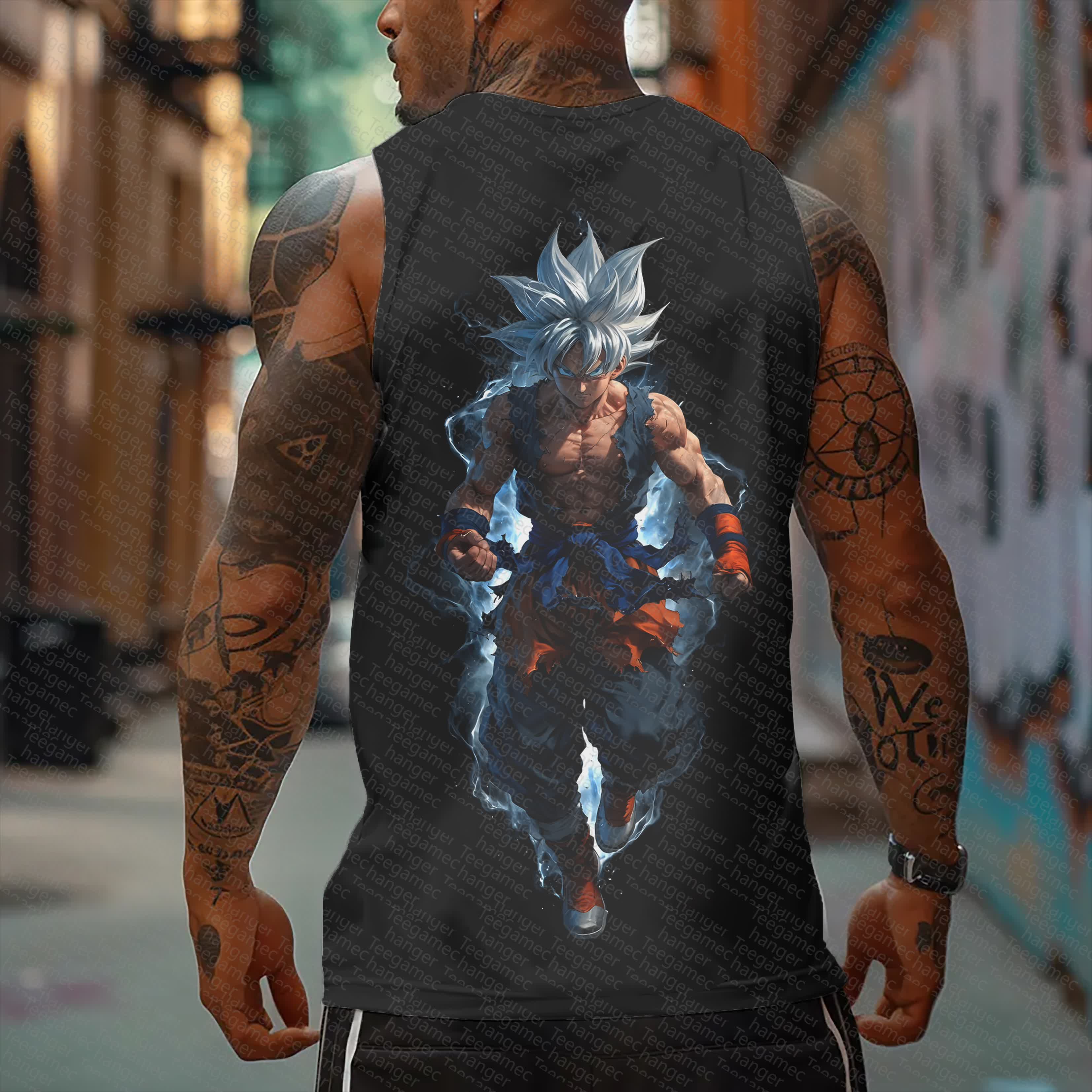 Oversized Anime Print Gym Tank Top