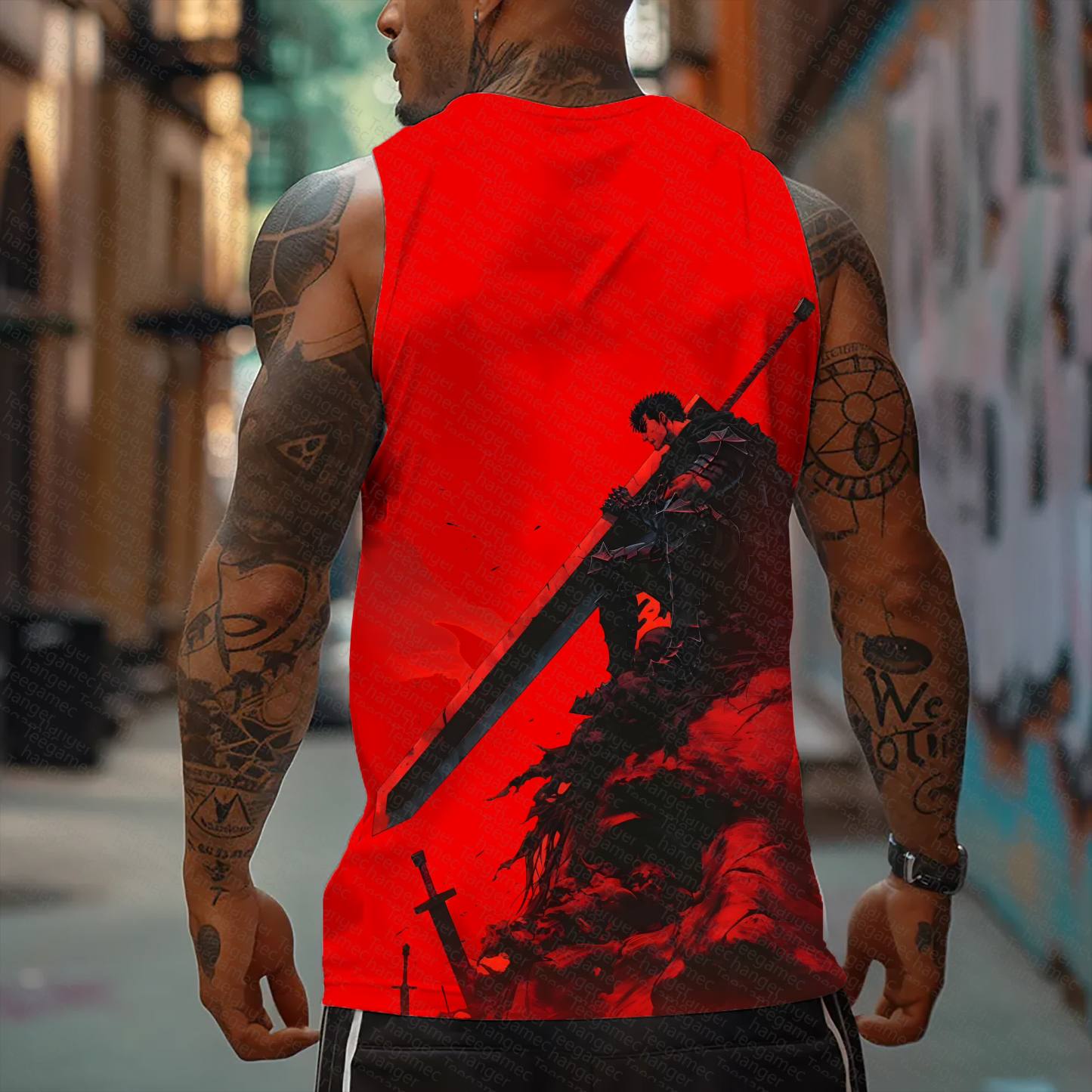 Oversized Anime Print Gym Tank Top