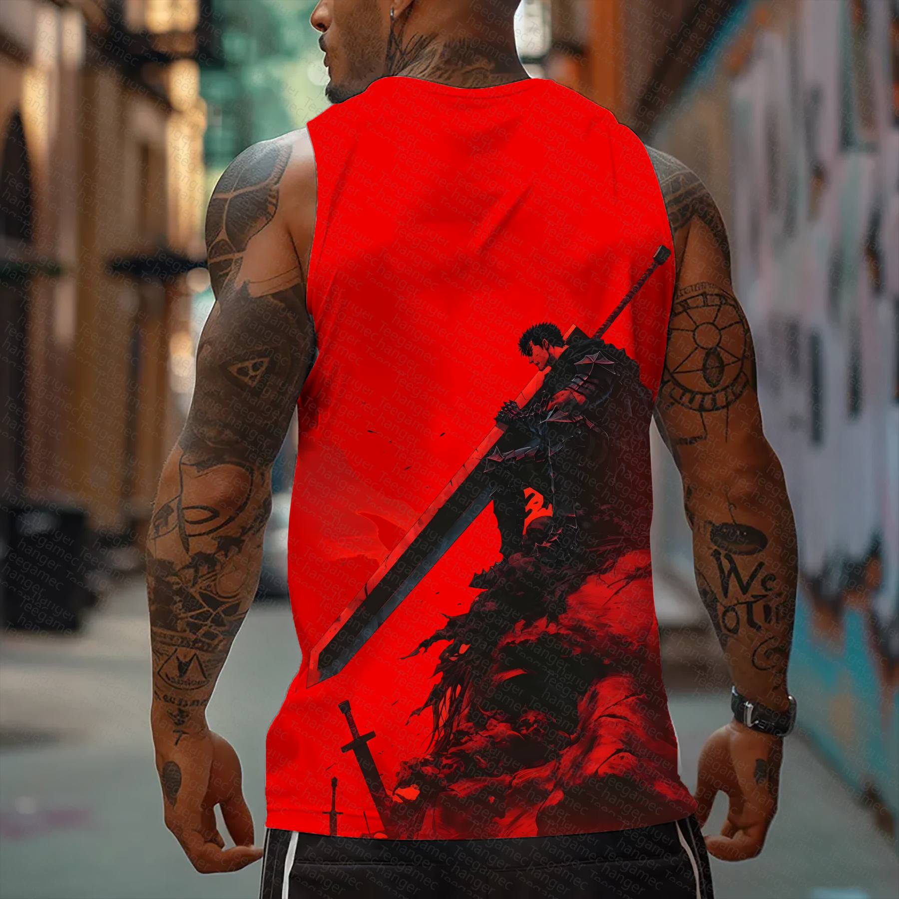 Oversized Anime Print Gym Tank Top