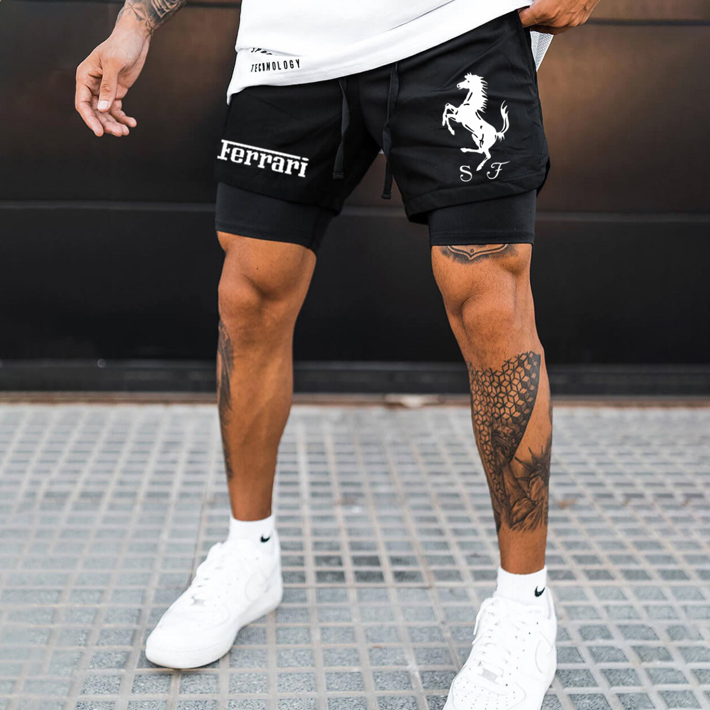 Men's Racing Print Double Layer Sports Shorts