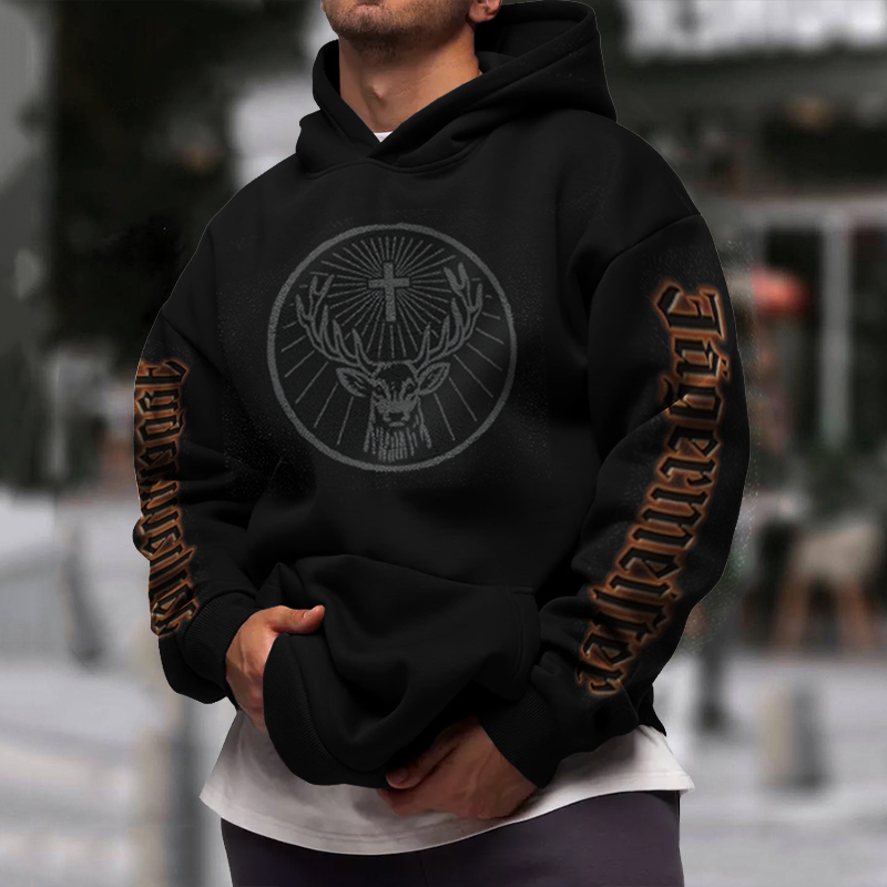 Elk Letter Print Hoodie