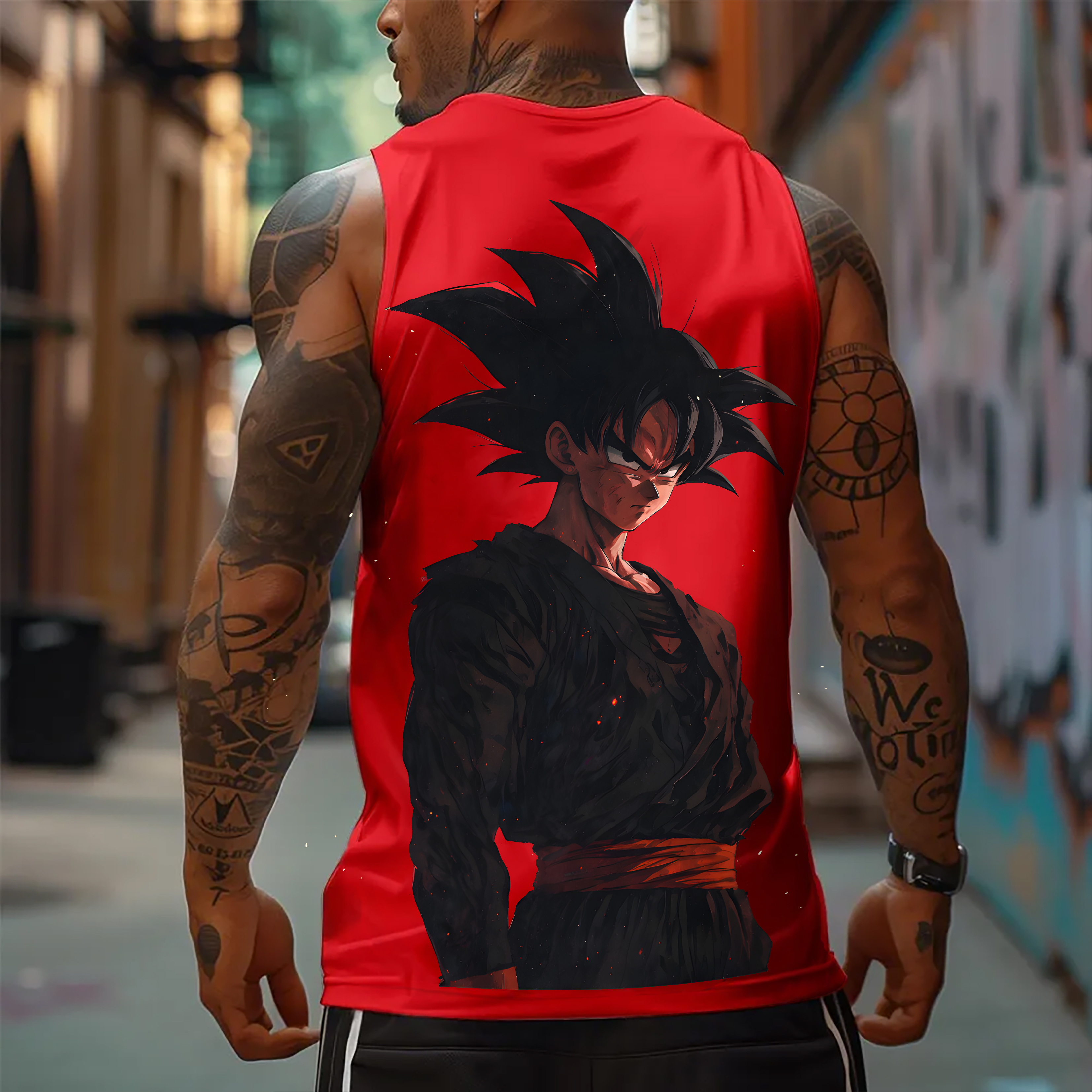 Oversized Anime Print Gym Tank Top