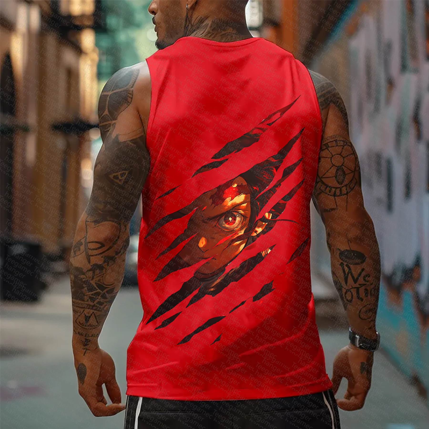 Oversized Anime Print Gym Tank Top