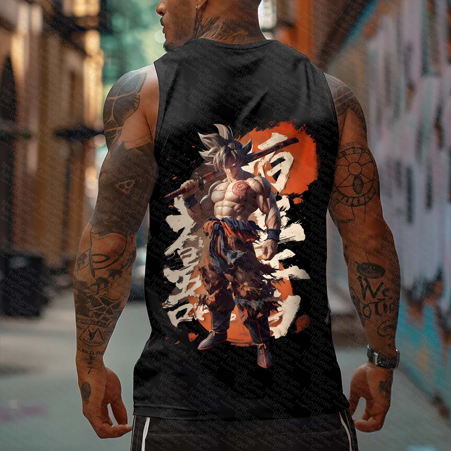 Oversized Anime Print Gym Tank Top
