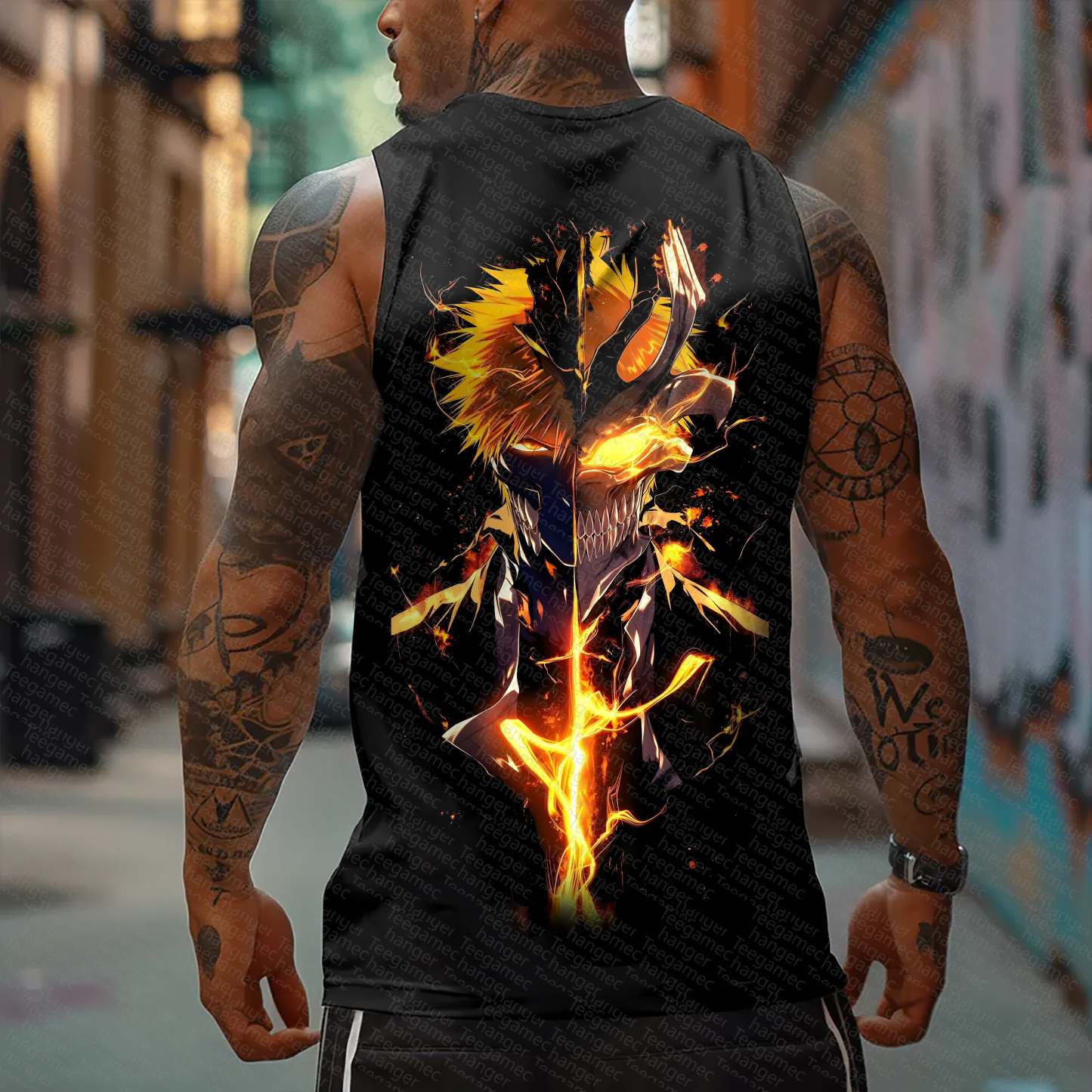 Oversized Anime Print Gym Tank Top