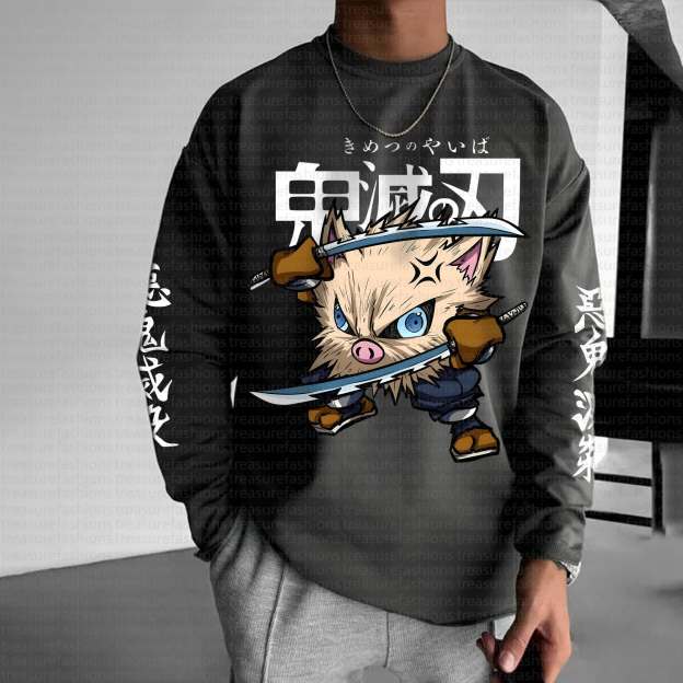 Unisex “Demon Slayer X Pokémon” Anime Graphic Streetwear Vintage Long-Sleeved T-shirt