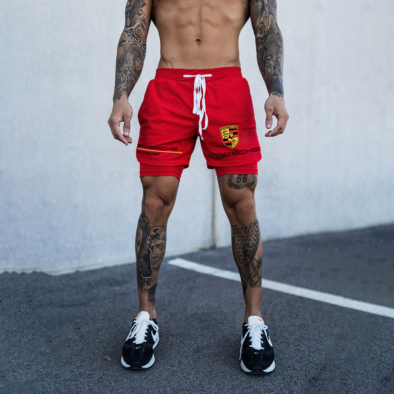 Men's Racing Print Double Layer Sports Shorts