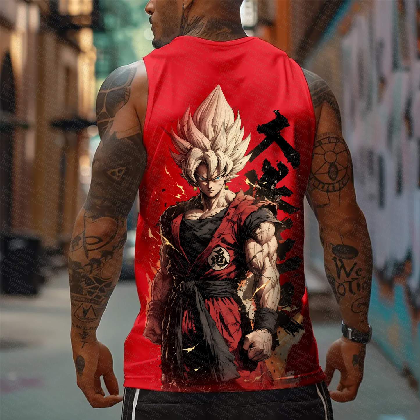 Oversized Anime Print Gym Tank Top