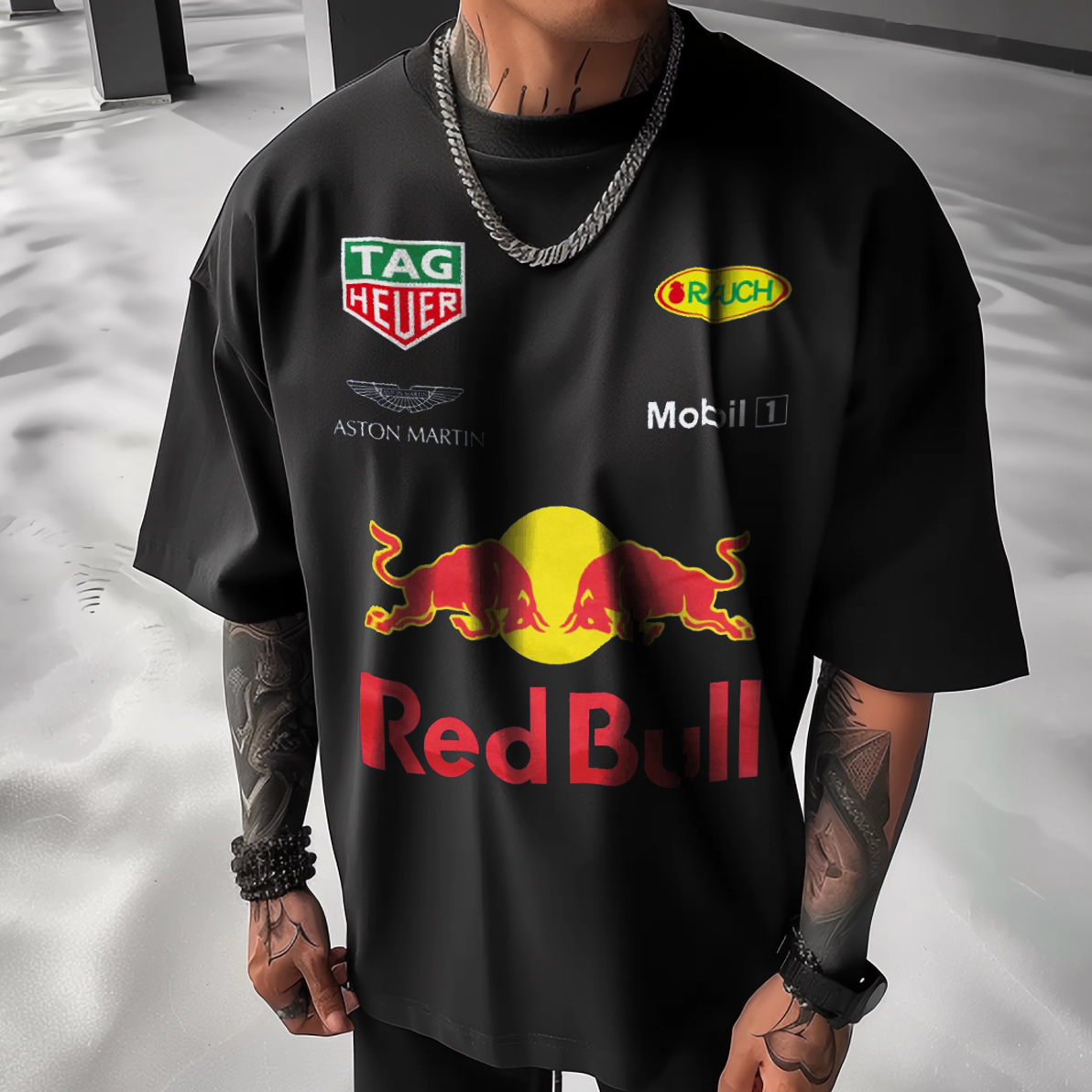 Racing Sponsor Banner Fashion Print Logo T-Shirt