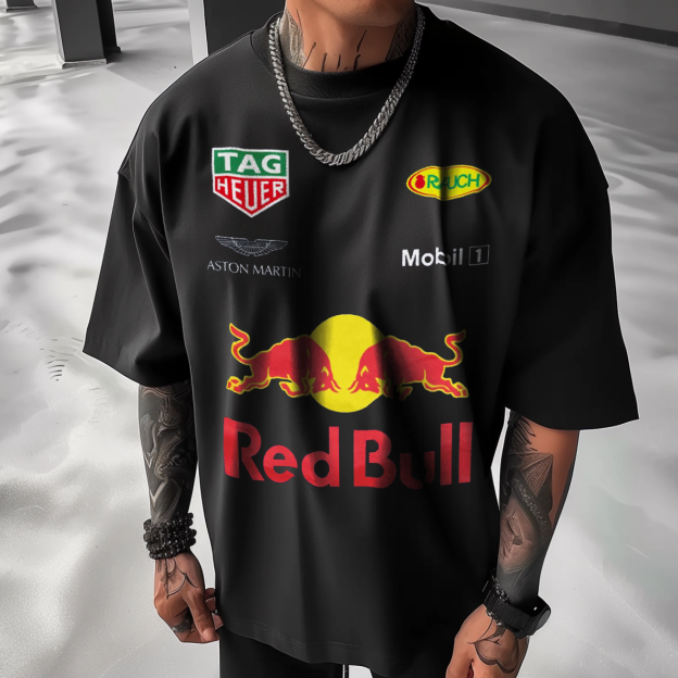 Racing Sponsor Banner Fashion Print Logo T-Shirt