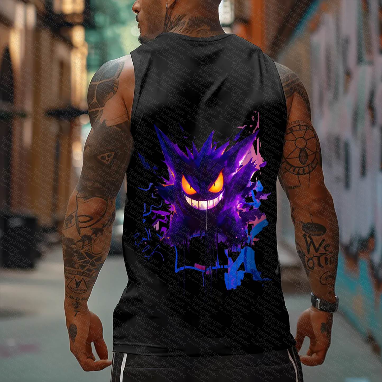 Oversized Anime Print Gym Tank Top