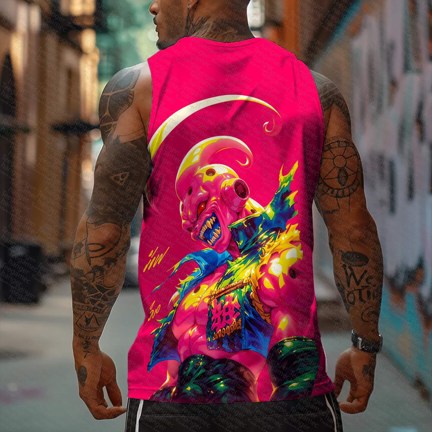 Oversized Anime Print Gym Tank Top