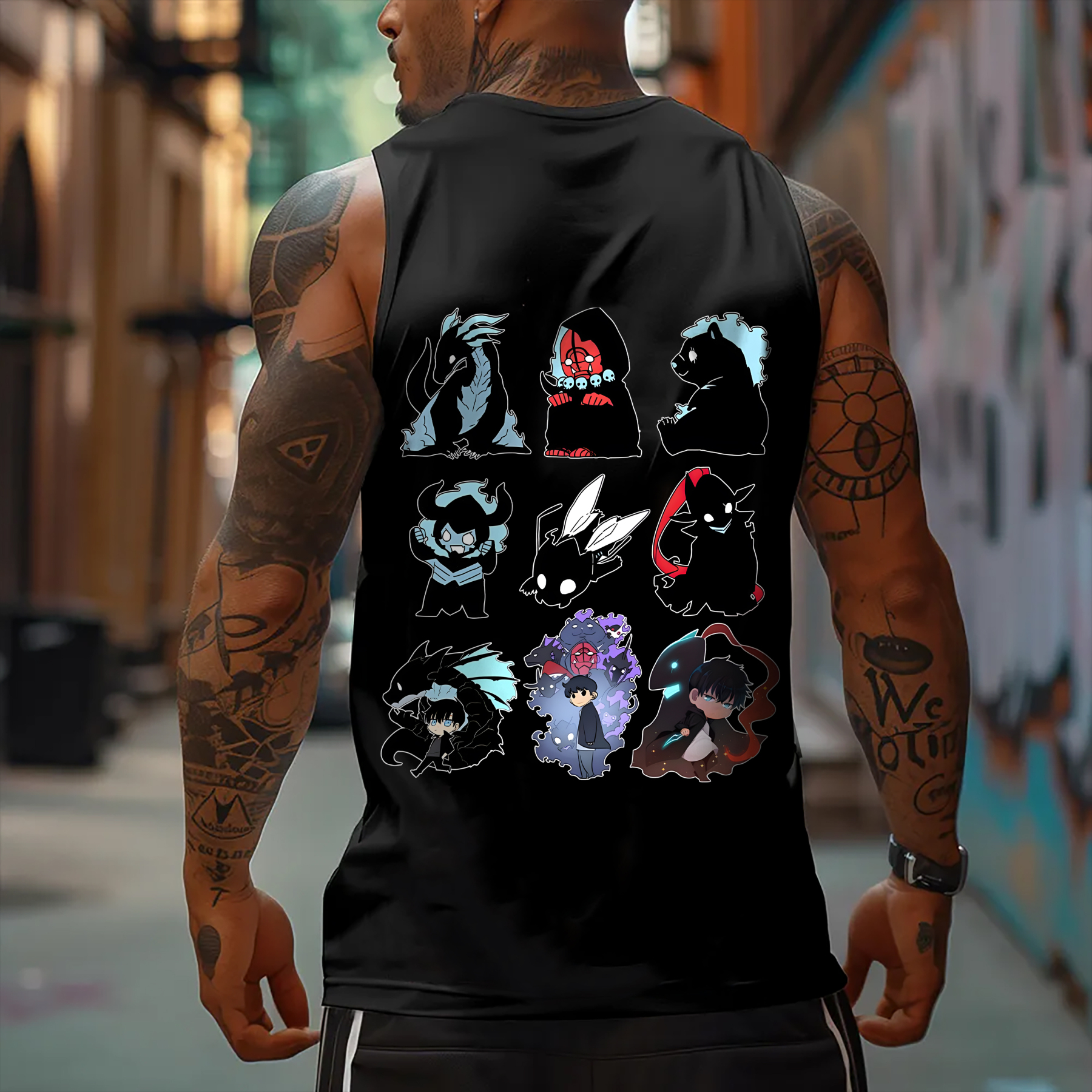 Oversized Anime Print Gym Tank Top