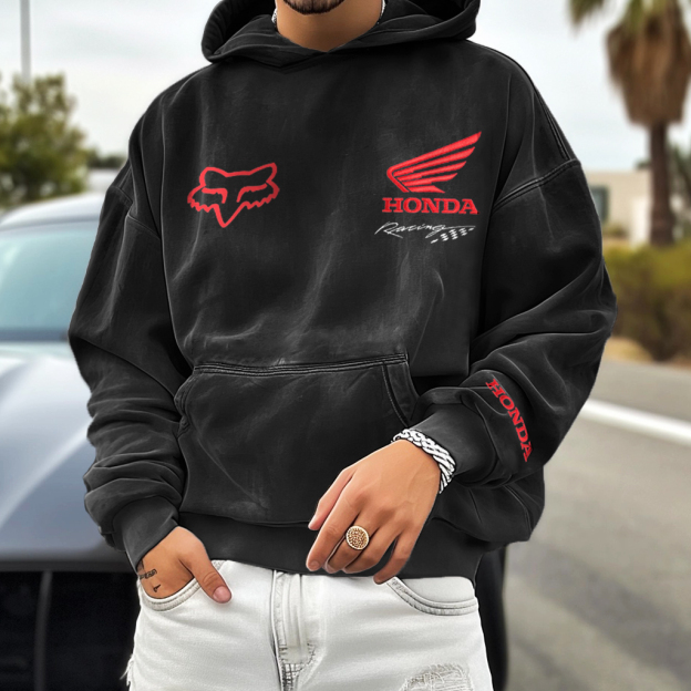 Unisex Vintage Motorbike Racing Embroidered Hoodie