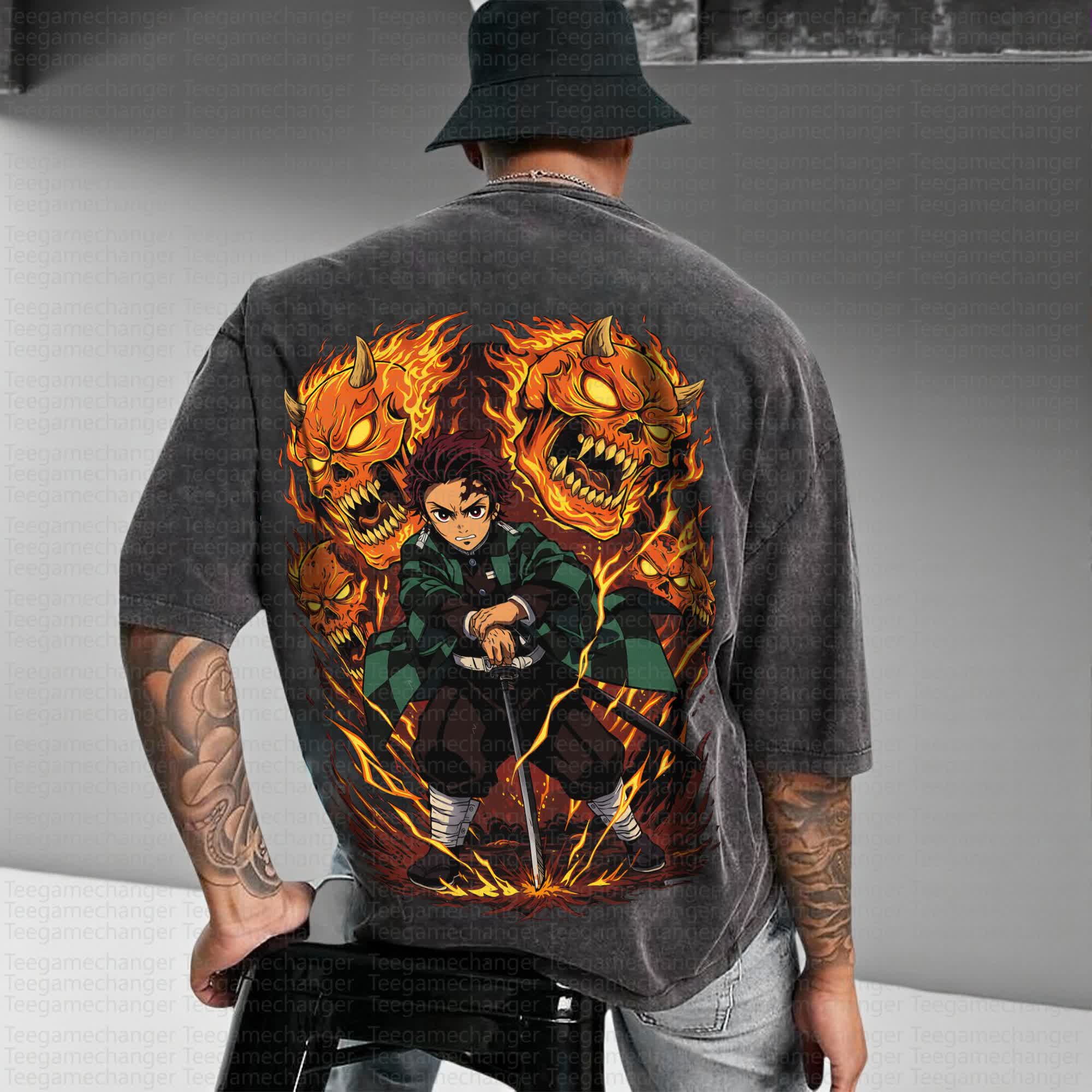 Unisex Anime Inspired Vintage Washed T-Shirt丨Demon Slayer
