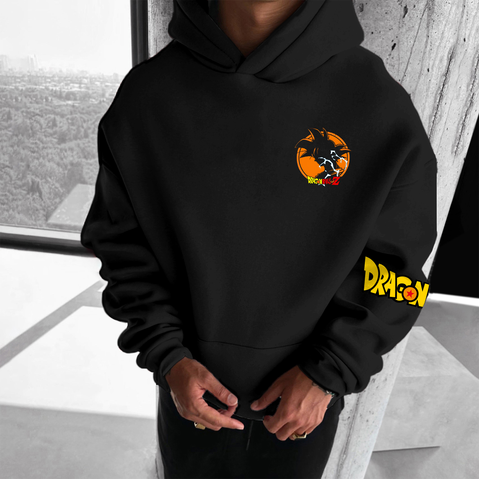 Unisex Anime Print Embroidered Casual Oversized Hoodie