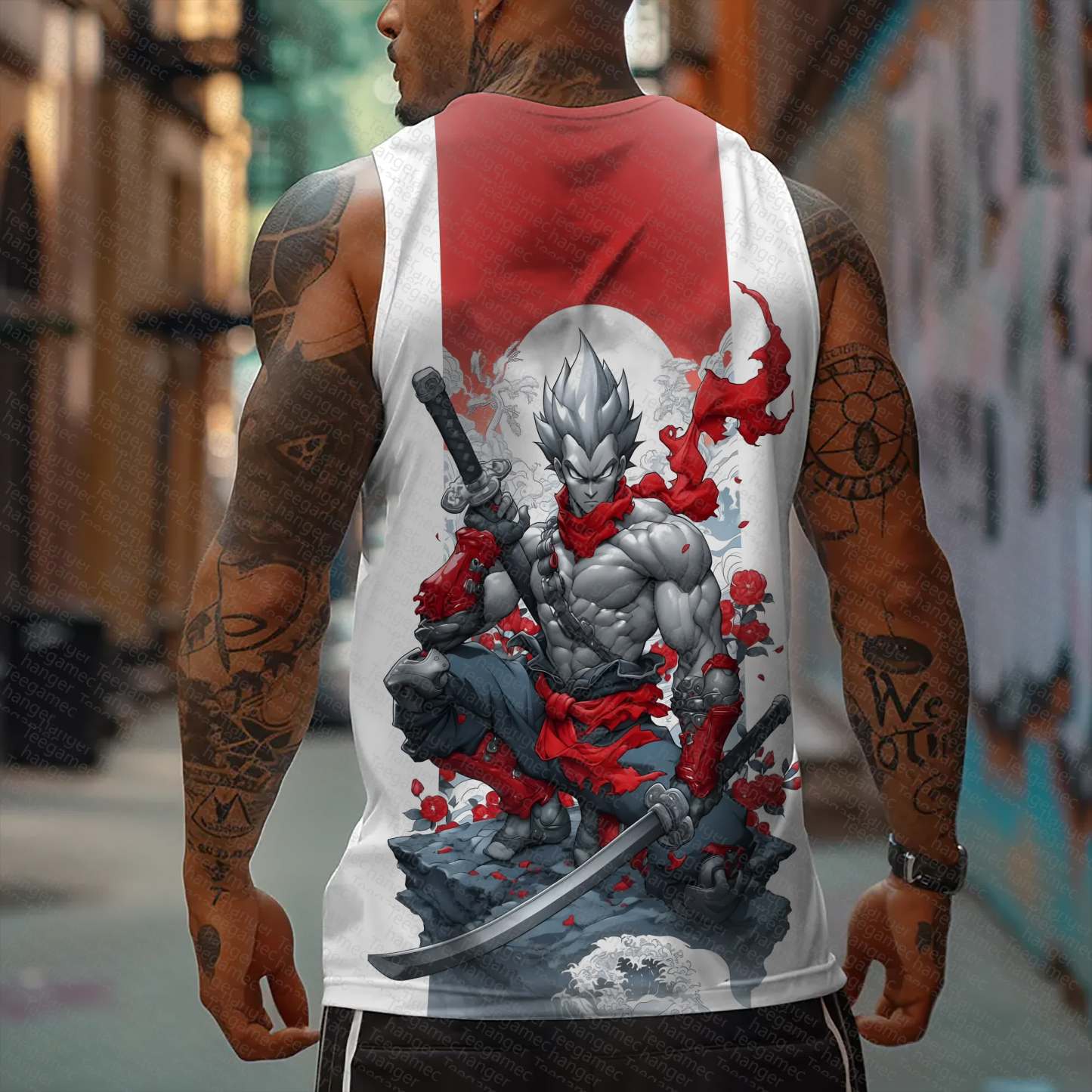 Oversized Anime Print Gym Tank Top
