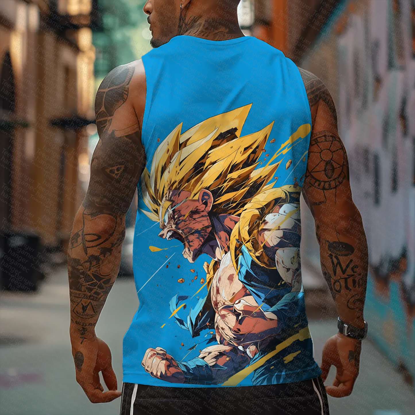 Oversized Anime Print Gym Tank Top