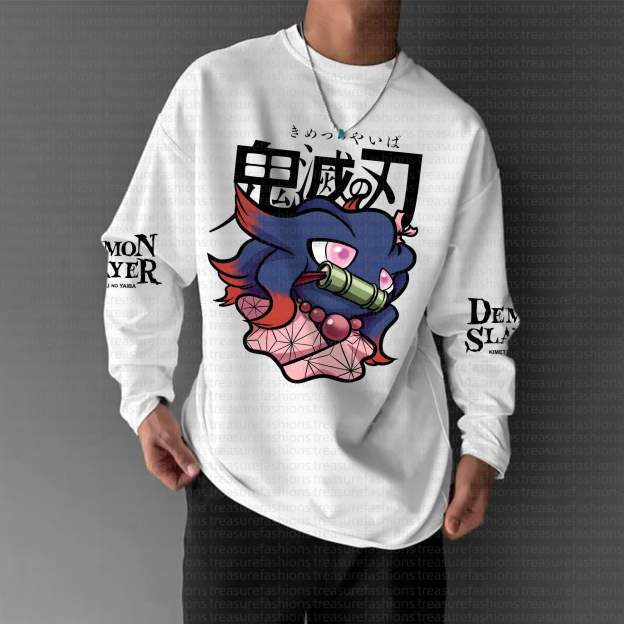 Unisex “Demon Slayer X Pokémon” Anime Graphic Streetwear Vintage Long-Sleeved T-shirt