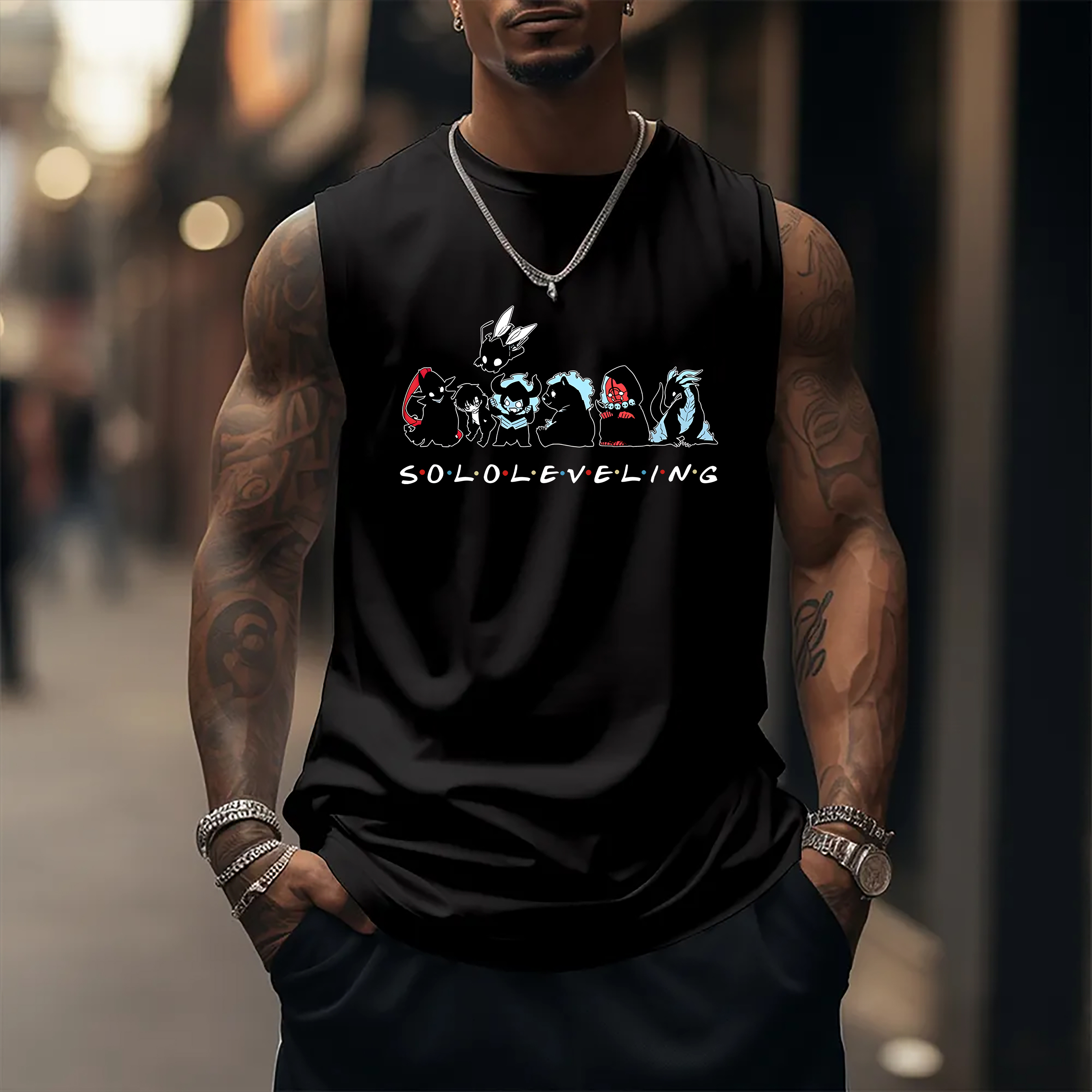 Oversized Anime Print Gym Tank Top