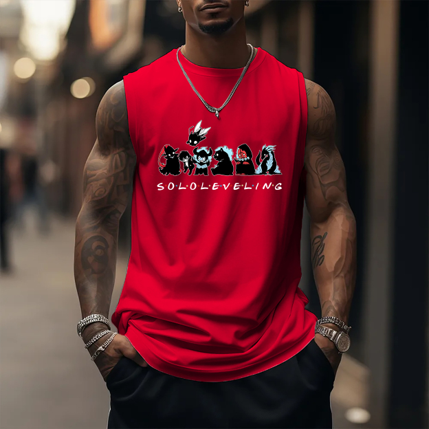 Oversized Anime Print Gym Tank Top