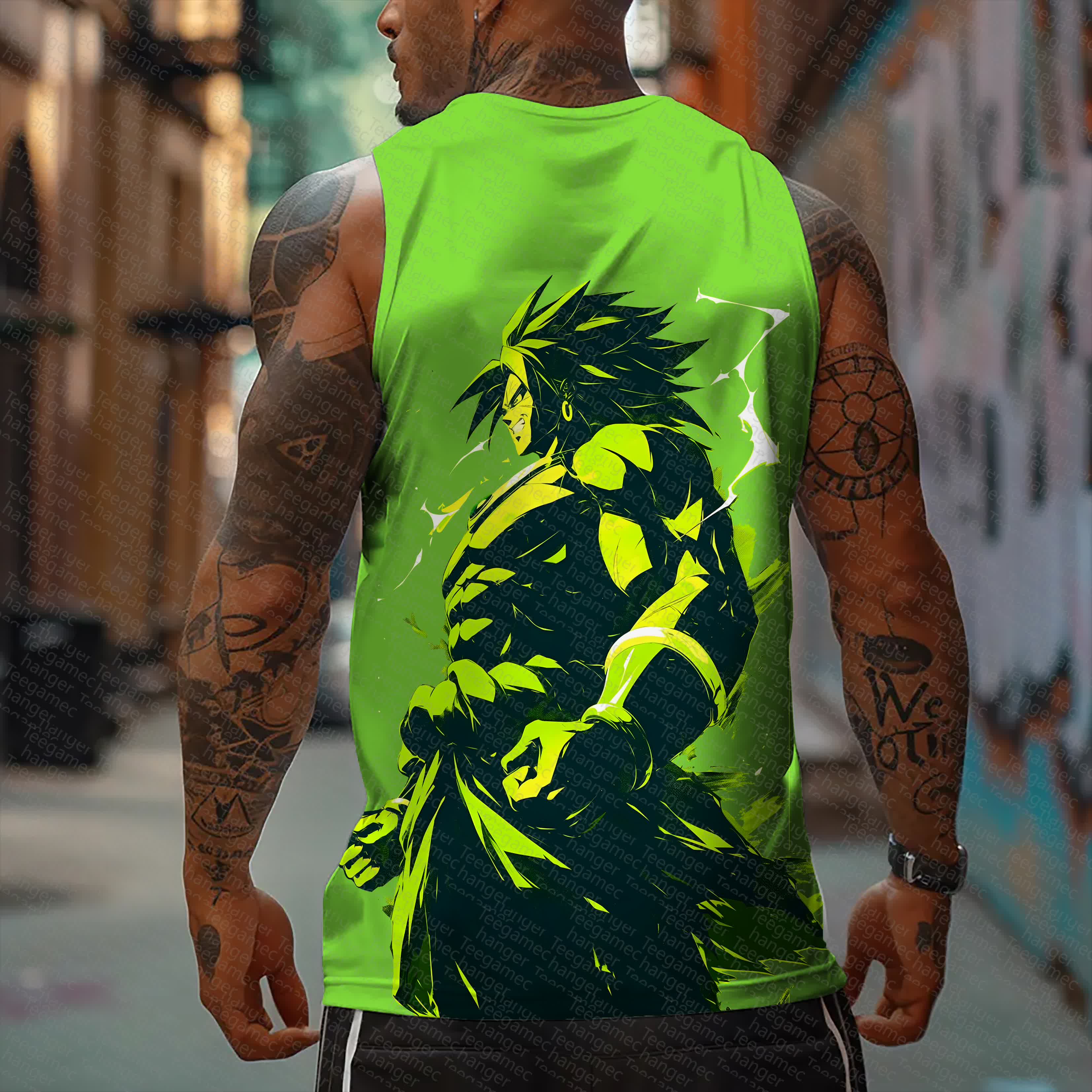 Oversized Anime Print Gym Tank Top