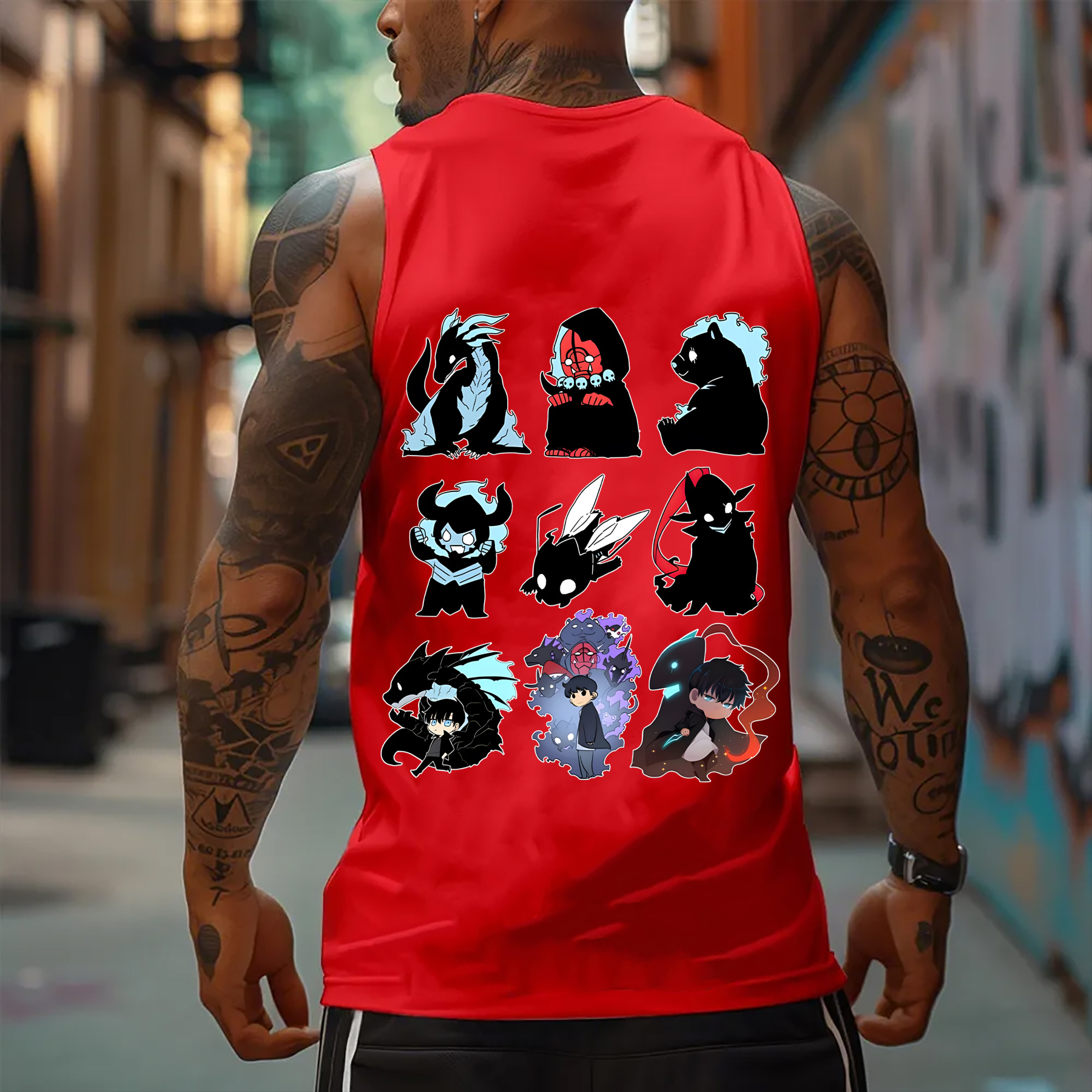 Oversized Anime Print Gym Tank Top