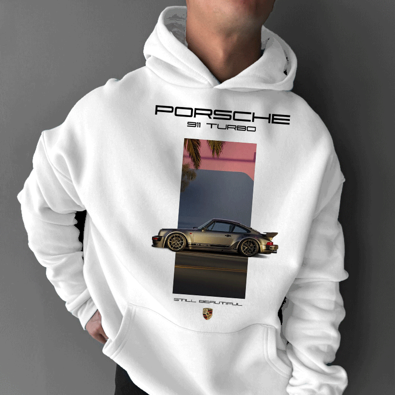 Unisex Oversize Leisure Sports Car Racing White Hoodie