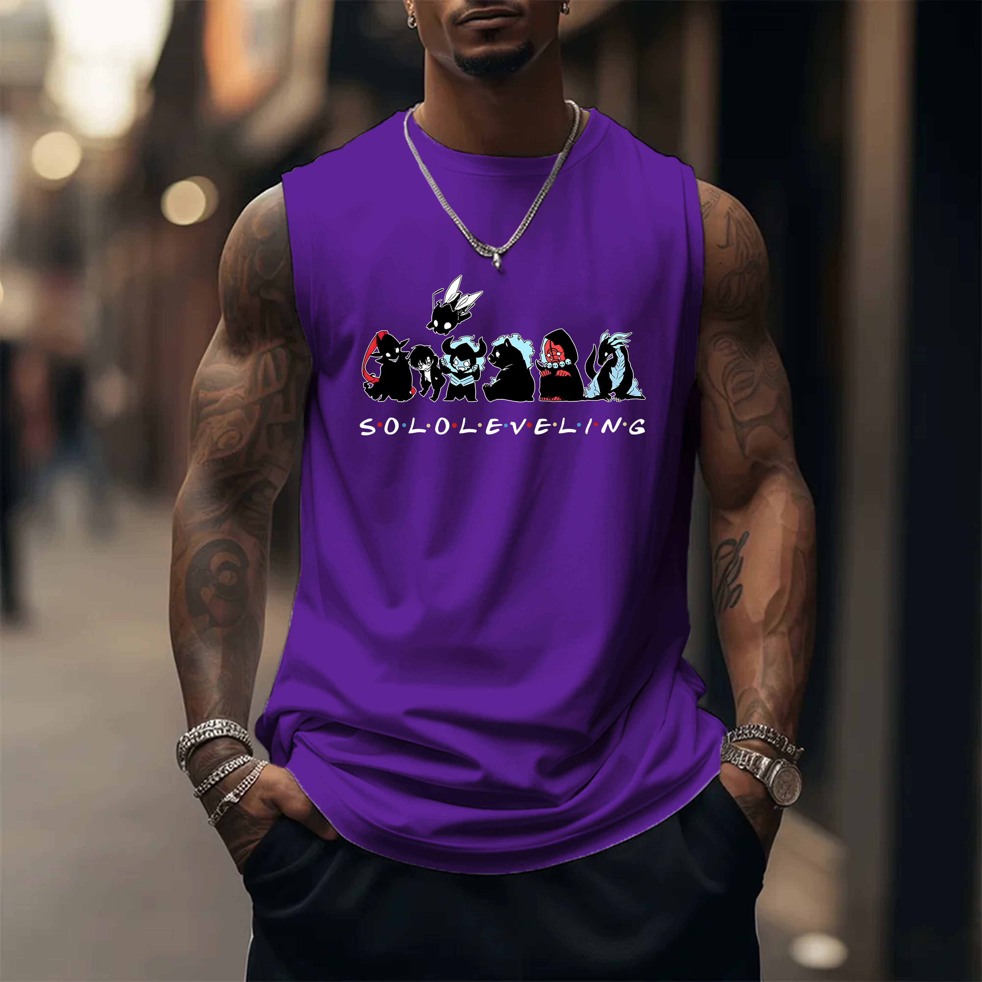 Oversized Anime Print Gym Tank Top