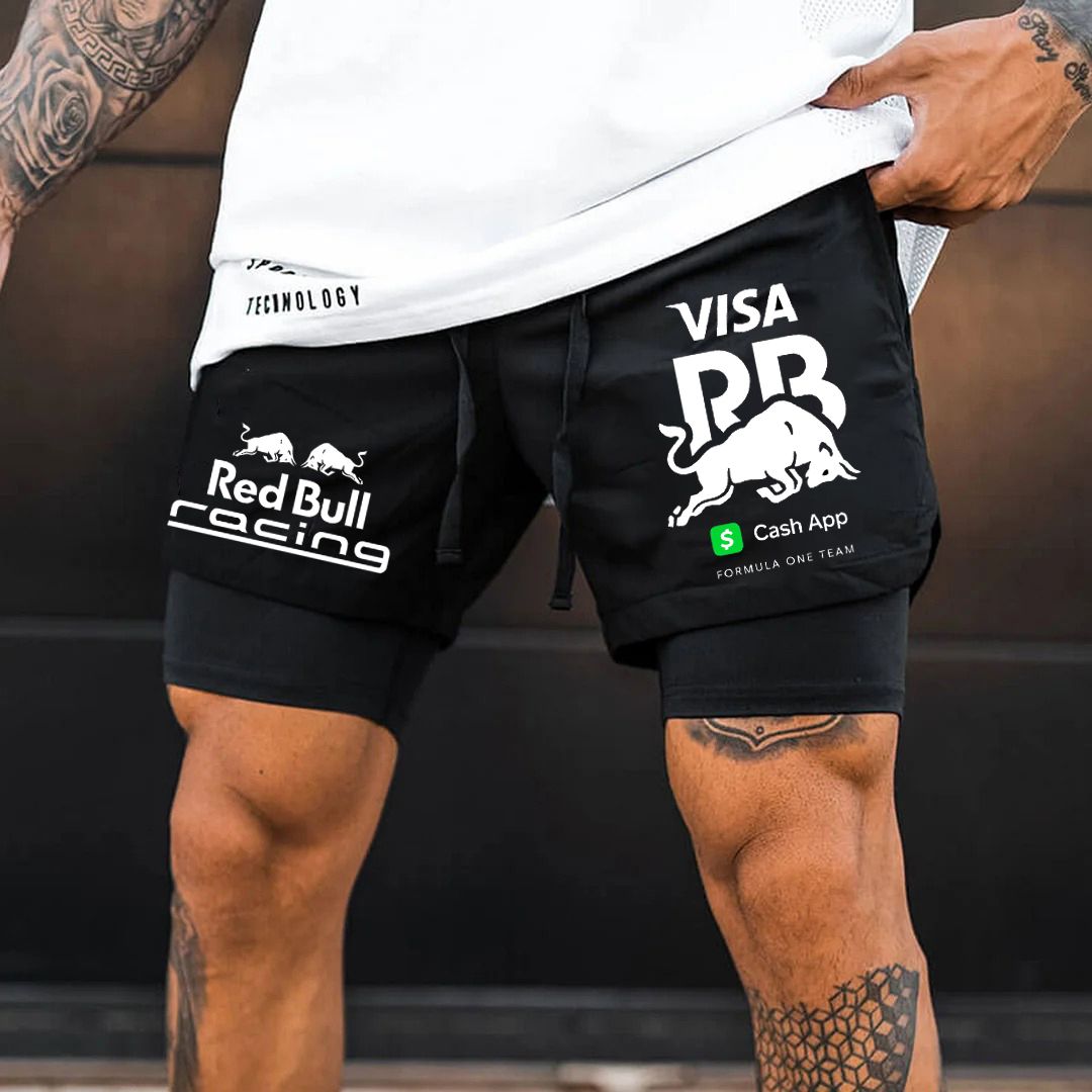 Men's Racing Print Double Layer Sports Shorts