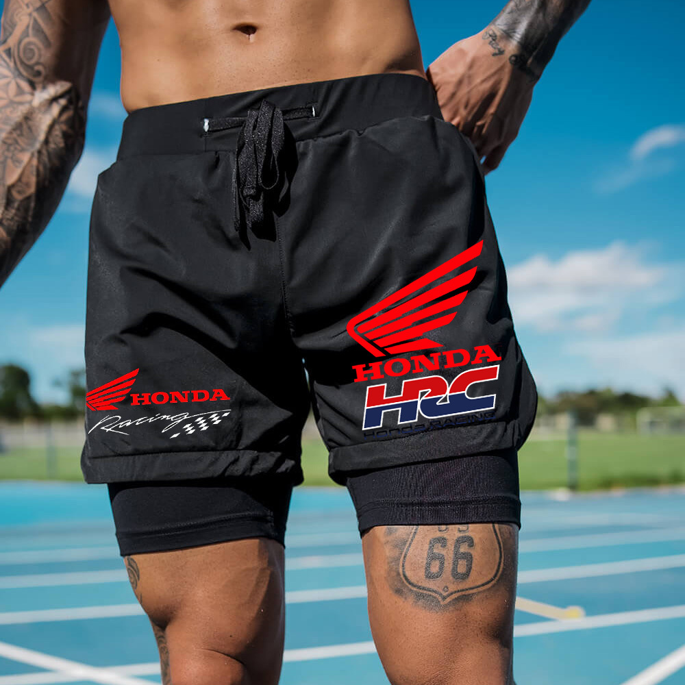 Men's Racing Print Double Layer Sports Shorts