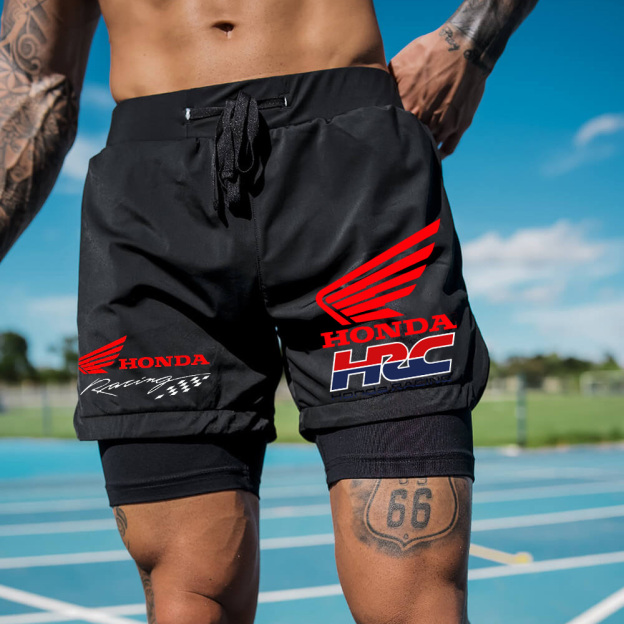 Men's Racing Print Double Layer Sports Shorts