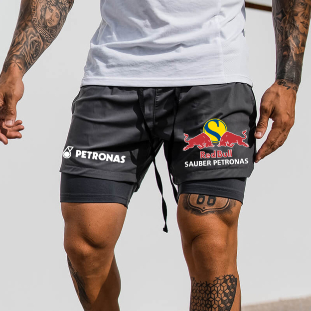 Men's Racing Print Double Layer Sports Shorts