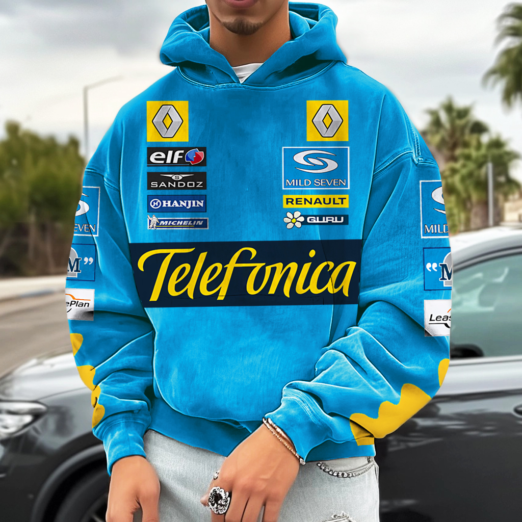 Unisex Retro Print Racing Loose Casual Hoodie