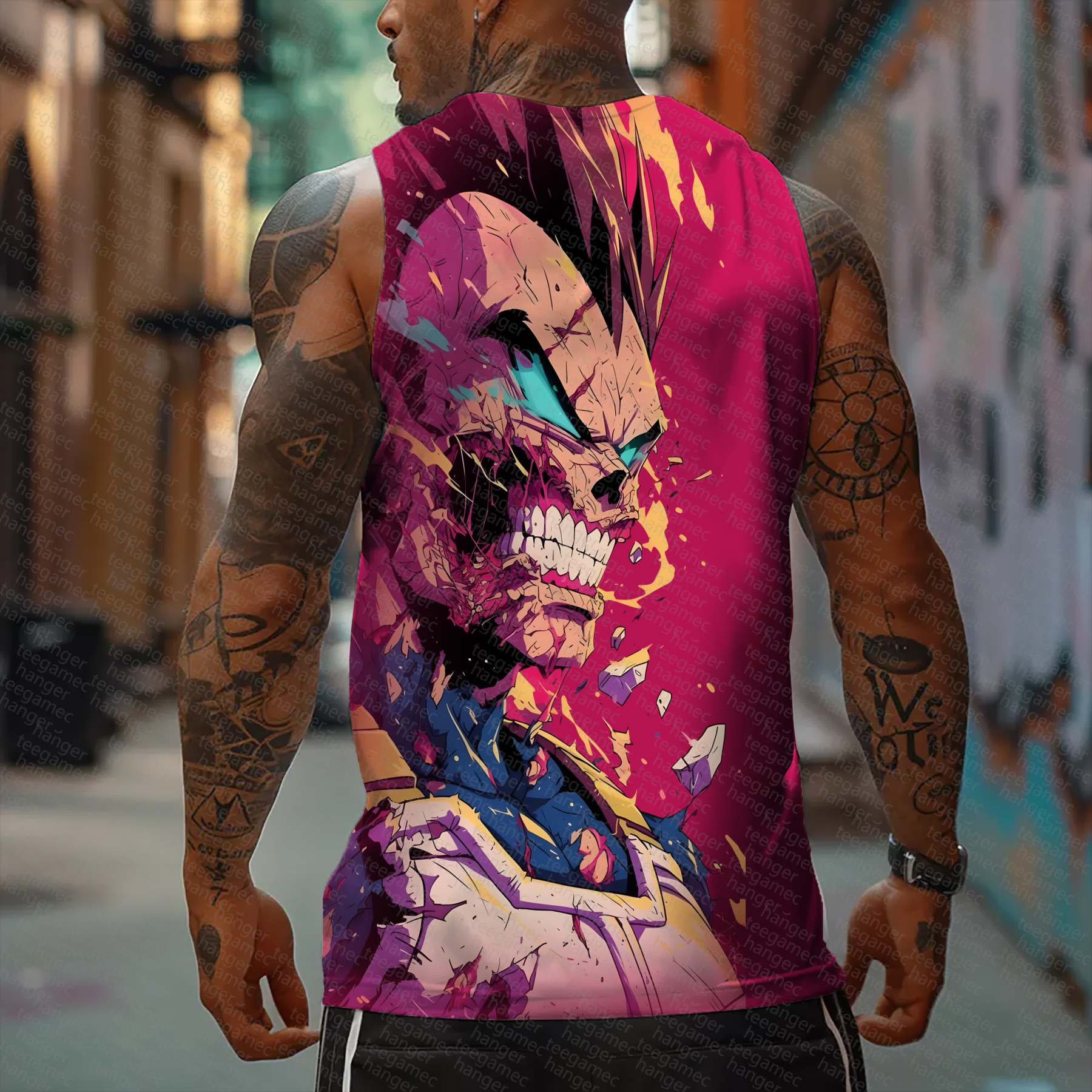 Oversized Anime Print Gym Tank Top