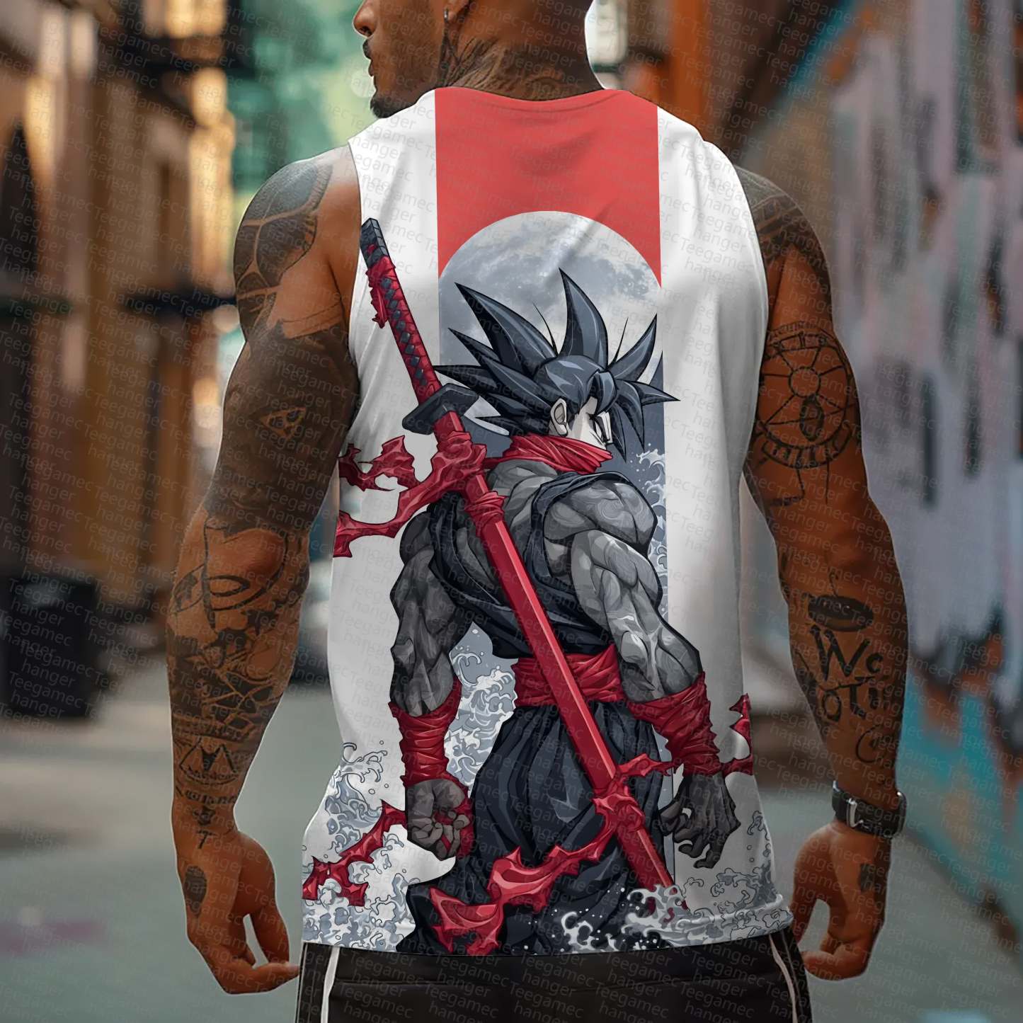 Oversized Anime Print Gym Tank Top