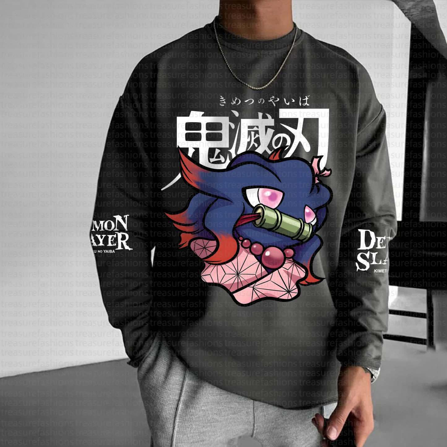Unisex “Demon Slayer X Pokémon” Anime Graphic Streetwear Vintage Long-Sleeved T-shirt
