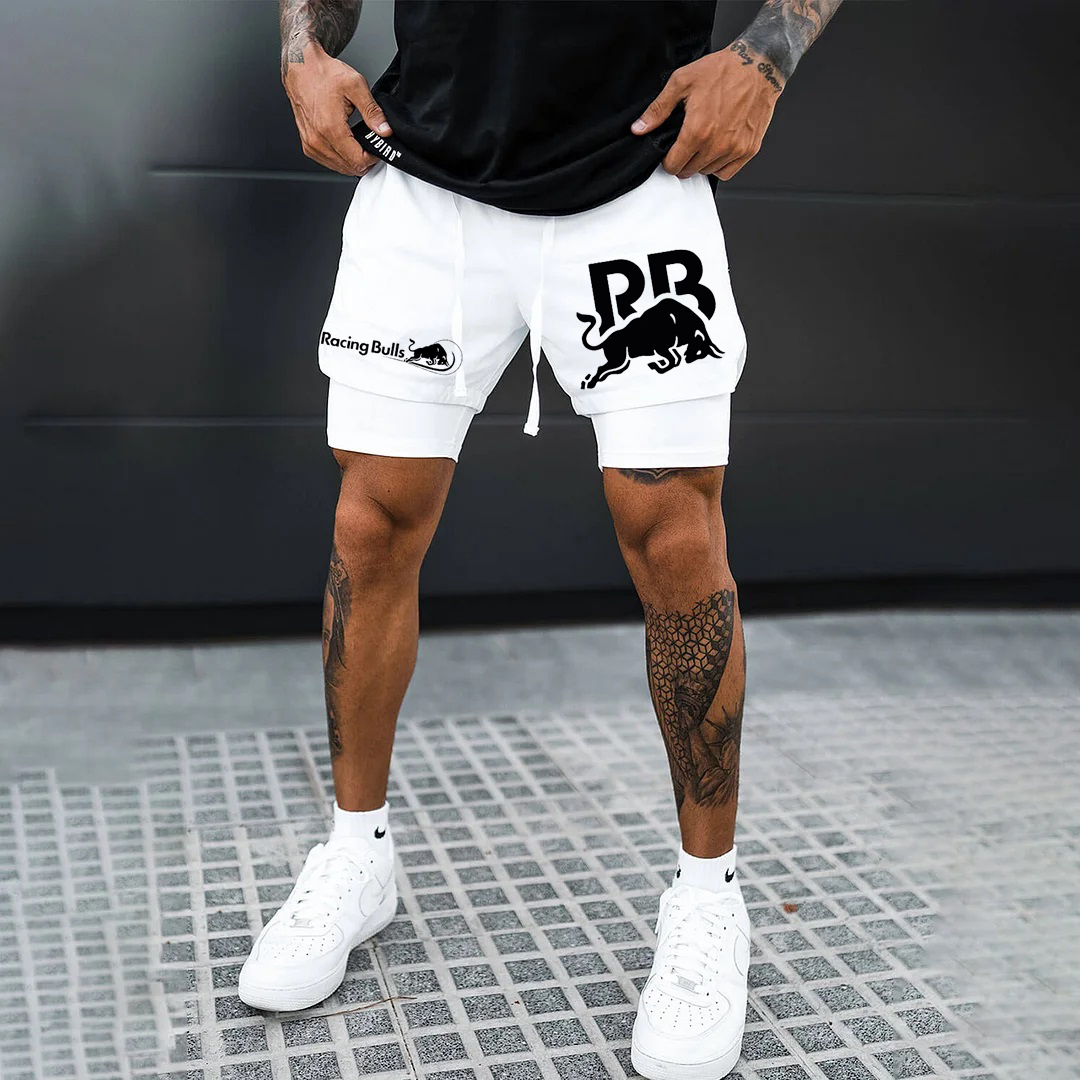 Men's Racing Print Double Layer Sports Shorts