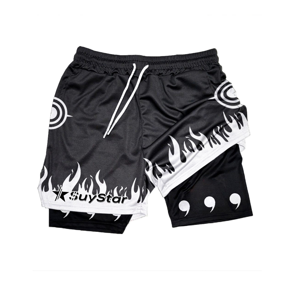 Men's Anime Print Drawstring Double Layer Shorts