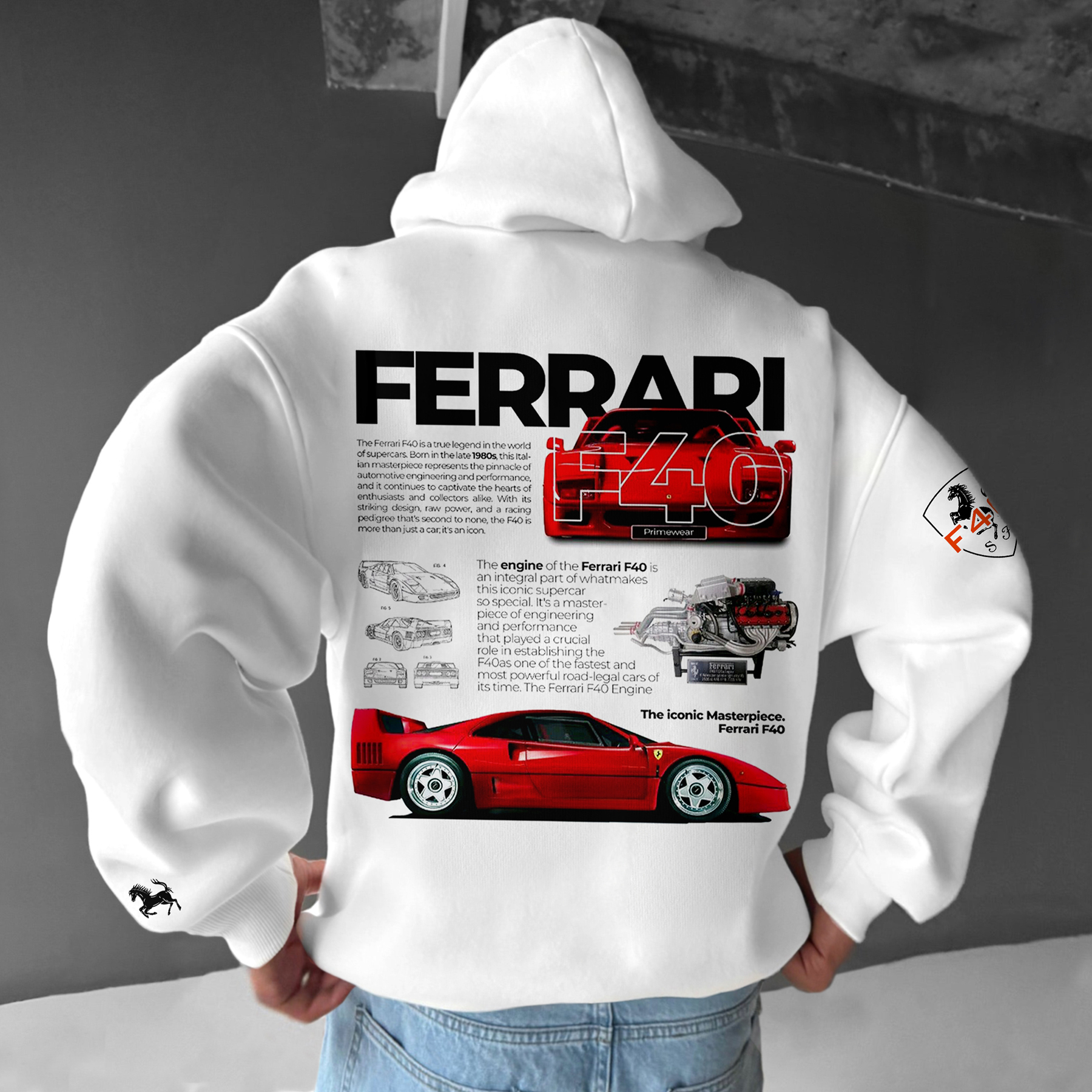 Oversize Sports Car F40 Print Hoodie